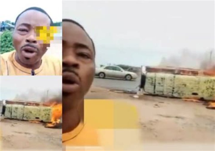 
Actor Okiki Oshin Narrowly Escapes Death As Vehicle Goes Up In Flames 