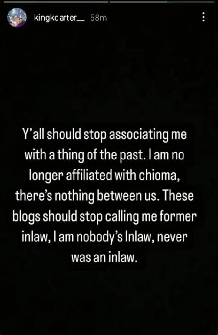 
“Stop Associating Me With A Thing Of The Past” Chioma’s Ex Lover, King Carter Blows Hot, Issues Stern Warning 